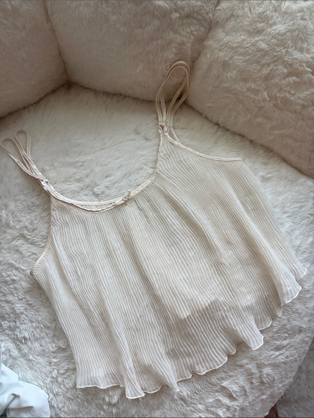 Vintage Sheer Cami Tank cream ivory pearl detailing